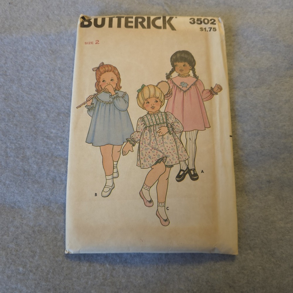 Vintage Butterick 3502 Sewing Pattern Size 2 Girls Dress Smocked Yoke 1970 UNCUT